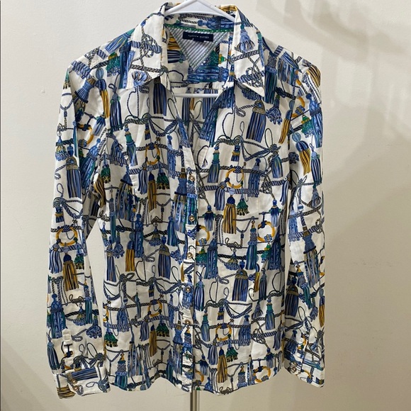 Tommy Hilfiger Blue and Green Patterned Button Down Shirt - Picture 1 of 9